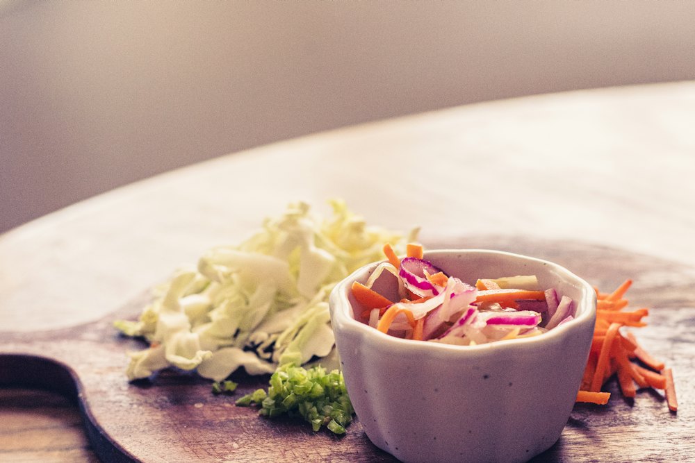 Stock photo of a bowl of cabbage slaw
